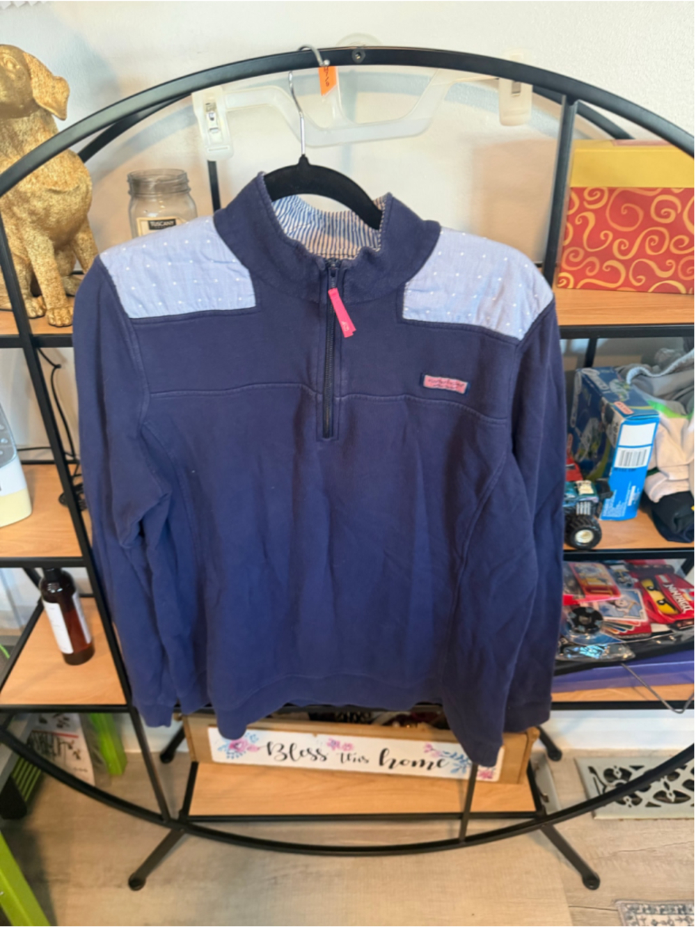 Women's Vineyard Vines Quarter Zip Sweatshirt Medium Blue White